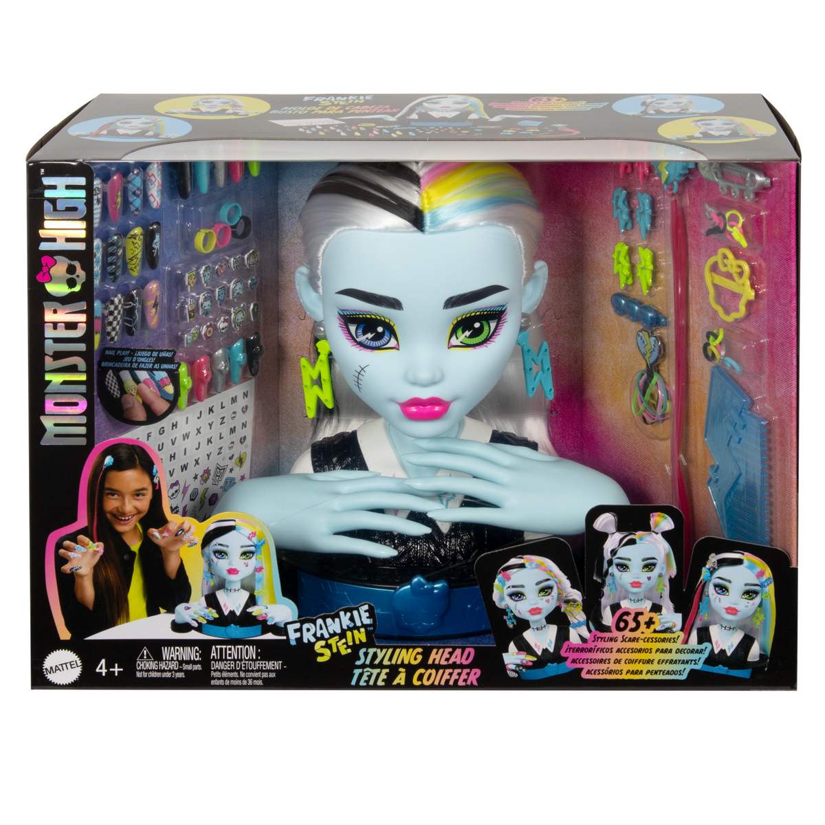 Monster High Tête à Coiffer de Poupée Frankie Stein, 65+ Accessoires