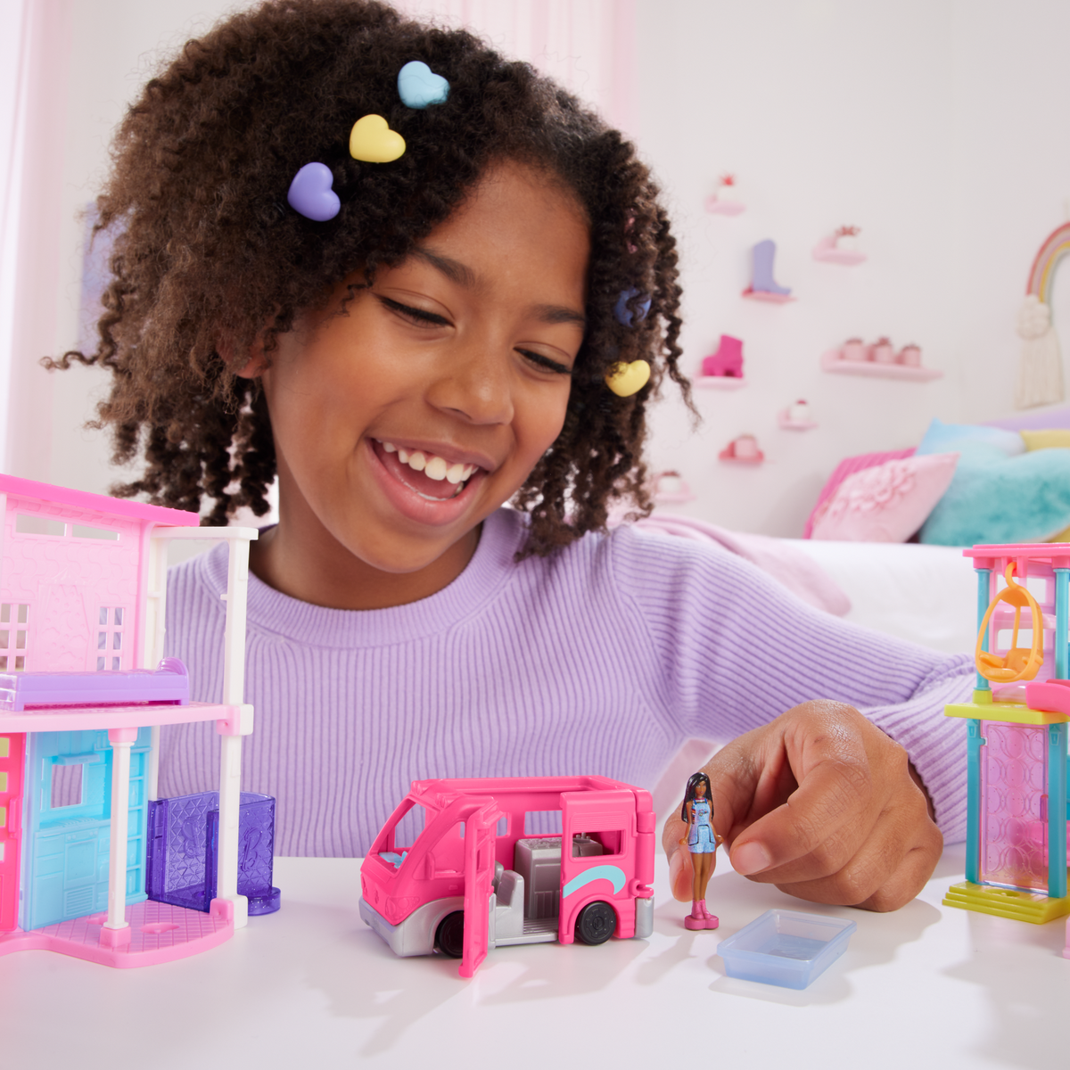 Barbie Mini Barbieland Dreamhouse & 3-Vehicle Playset With 4 1.5-Inch Dolls, Furniture & Accessories