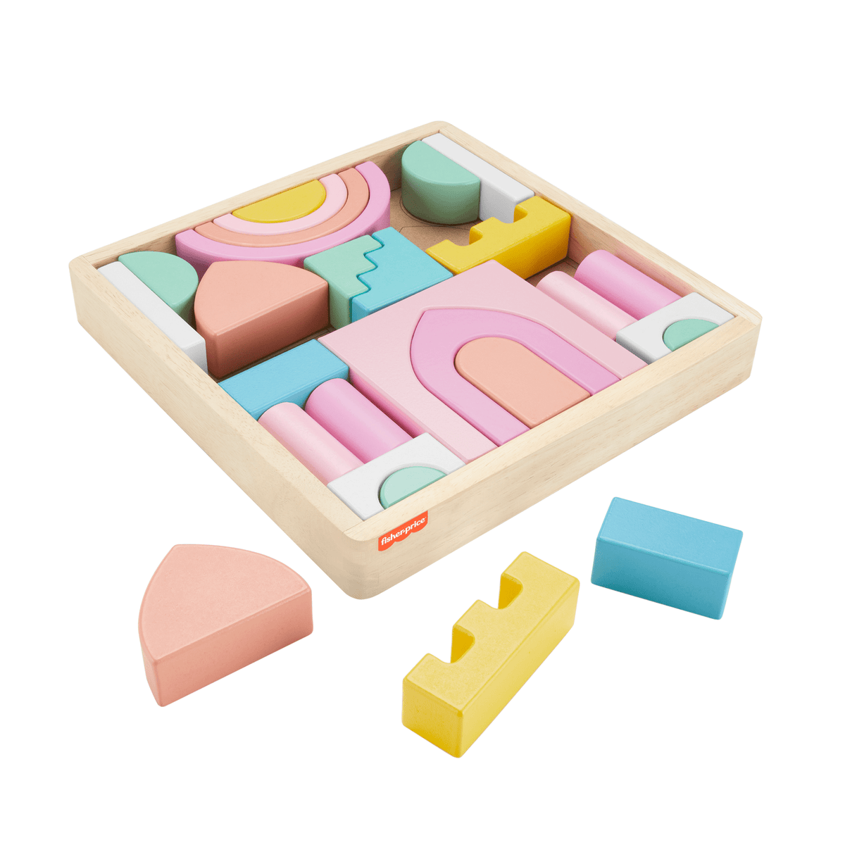 Fisher-Price Wood Toddler Toy Castle Block Set, 28 Wooden Pieces For Stacking Developmental Play Preschool Kids Ages 2+ Years