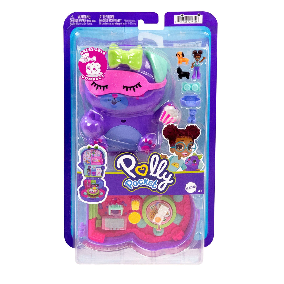 Polly Pocket Coffret Chiot Soirée Pyjama, Micro-Poupée, Chiots, Acc.