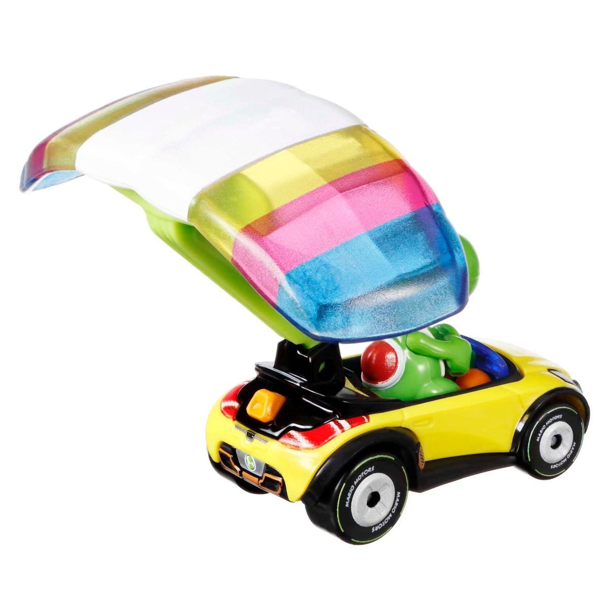 Hot Wheels Mario Kart Veículo de Brinquedo Yoshi Sports Coupê com Paraquedas