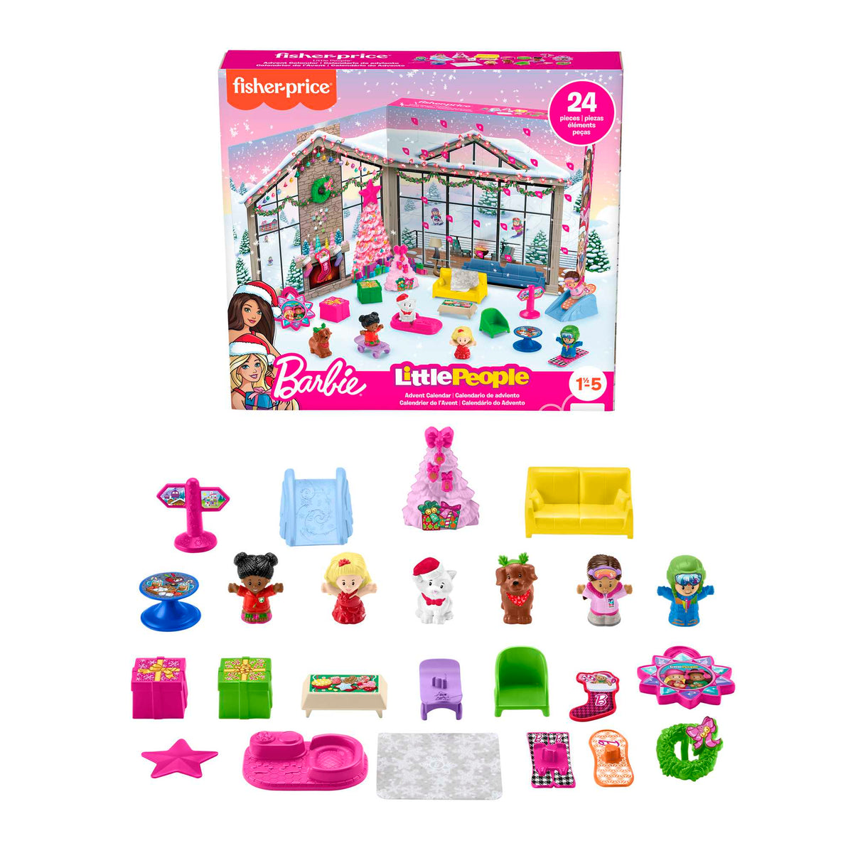 Fisher-Price Little People Barbie Advent Calendar Playset, Christmas Gift For Toddlers, 24 Toys