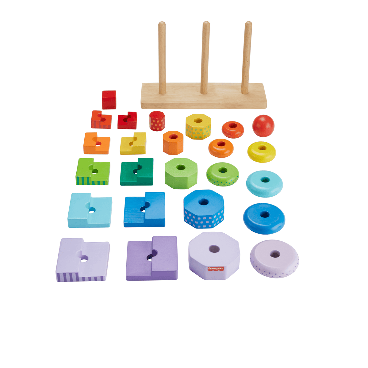 Fisher-Price Trieur de Formes Empilo en Bois, Triage, 26 Éléments