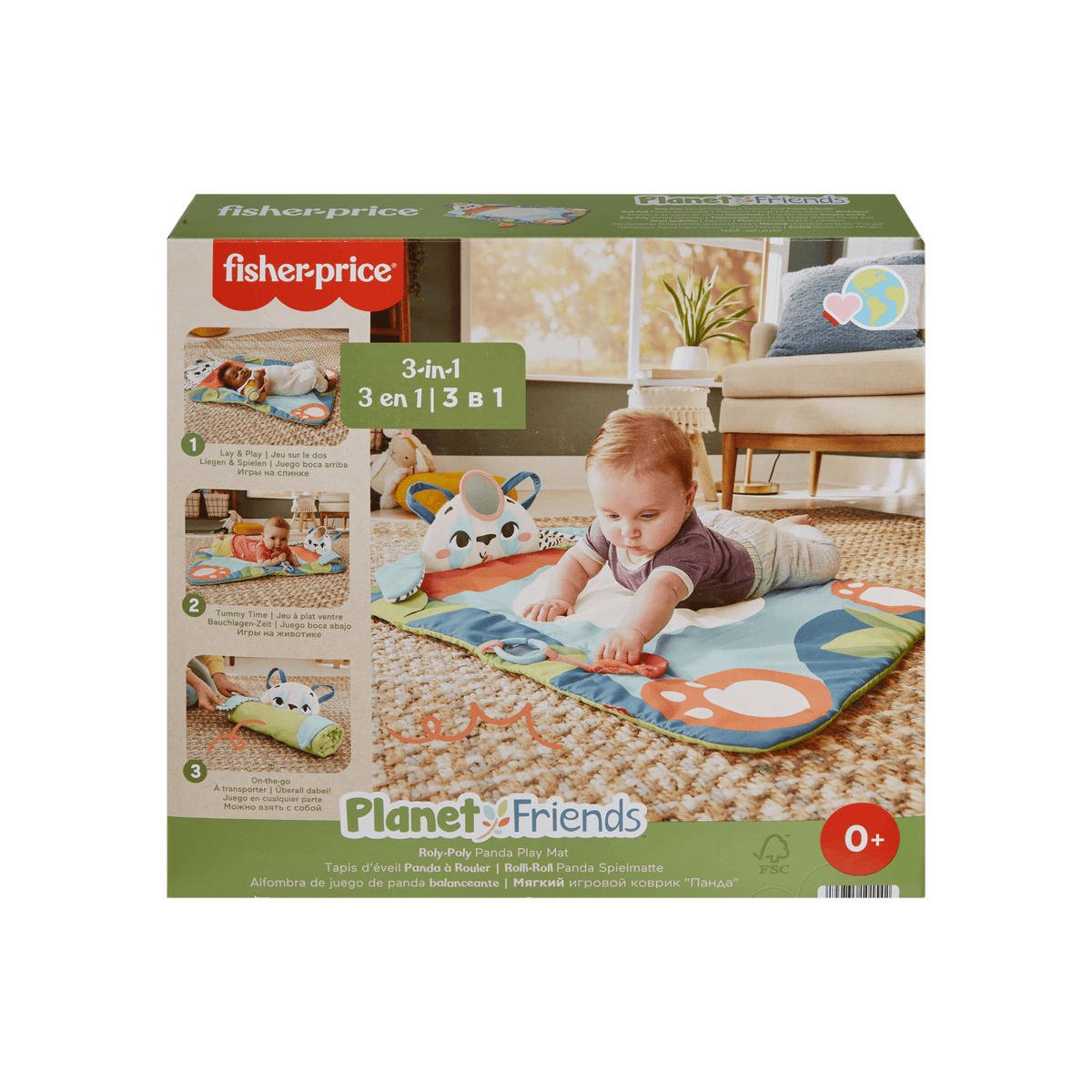 Fisher-Price  Planet Friends  Tapis D’Éveil Panda à Rouler, 2Jouets