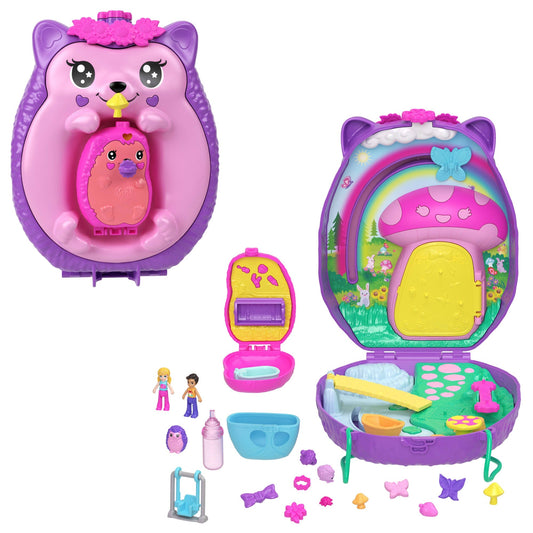 Polly Pocket  Sac à Main Maman et Bébé Hérissons, 2Poupées, 16Acc.