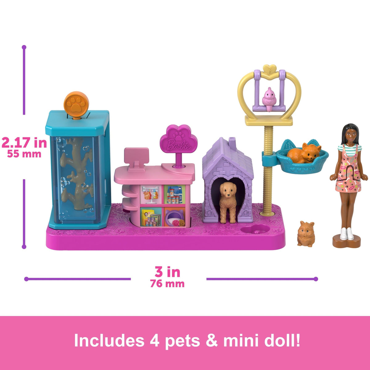 Barbie Mini Barbieland Collectible Pet Boutique Playset With 1.5-Inch Barbie Doll, Interactive Play Areas For Storytelling Fun