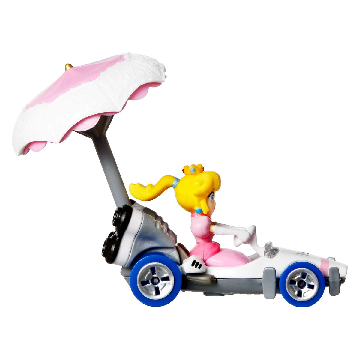 Hot Wheels Mario Kart Vehículo de Juguete Princesa Peach B-Dasher con Peach Parasol